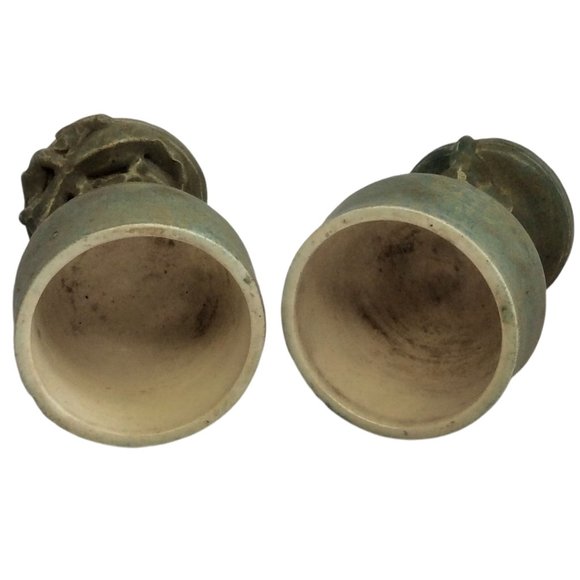 Vintage Art Pottery Signed Celadon Goblets With Lizards Amphibians Set of Two - Picture 4 of 7